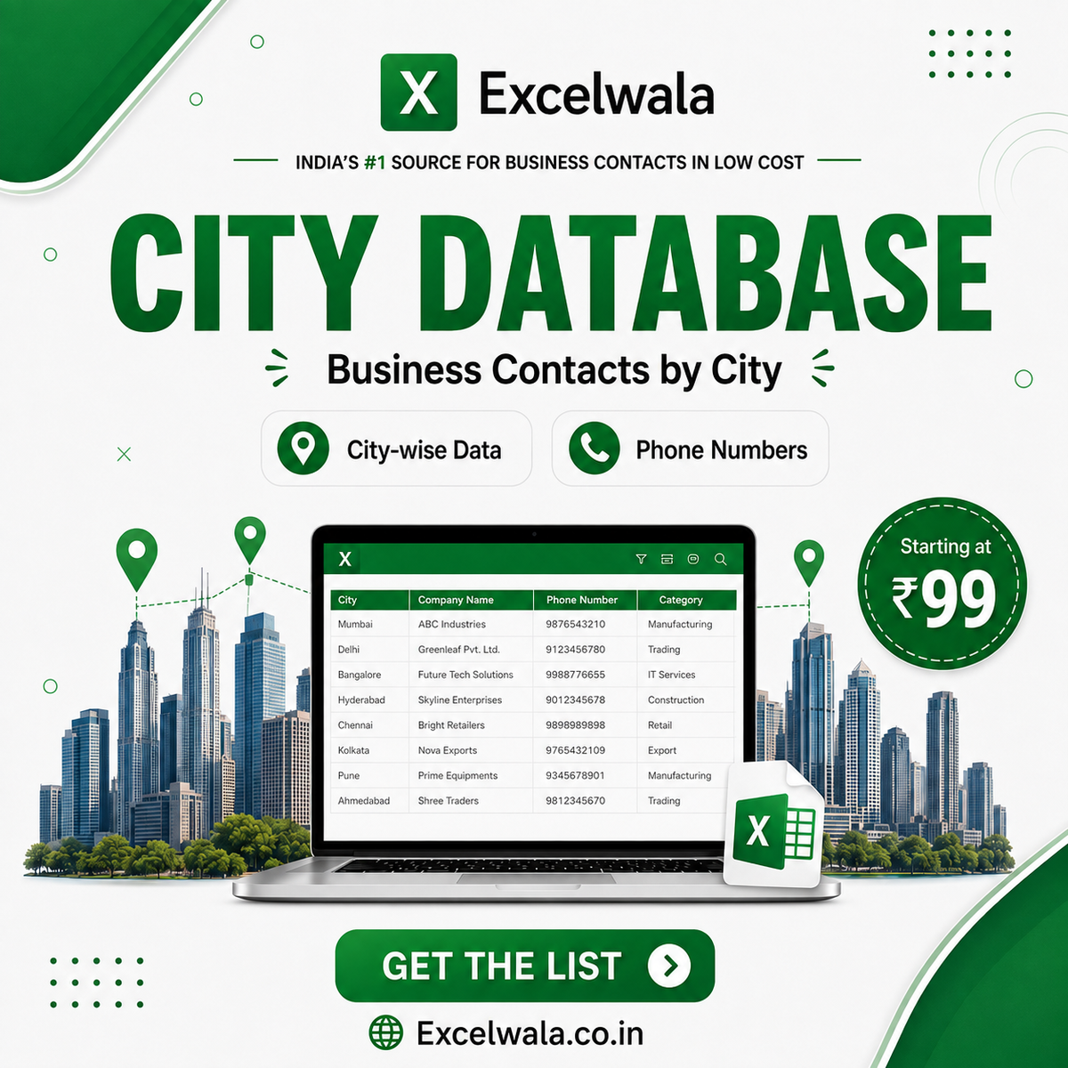 Excelwala City Database — Business Contacts by City