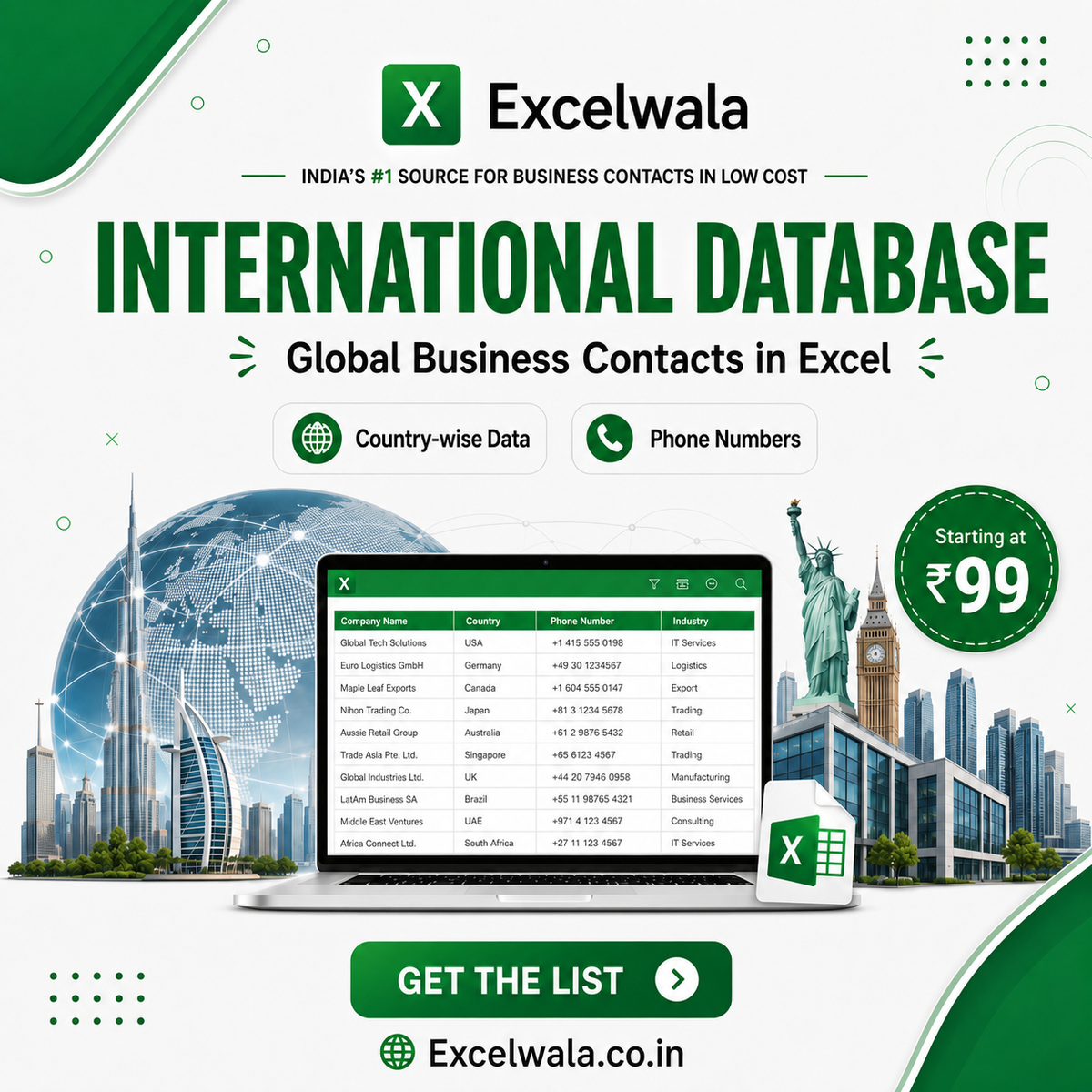 Excelwala International Database — Global Business Contacts in Excel
